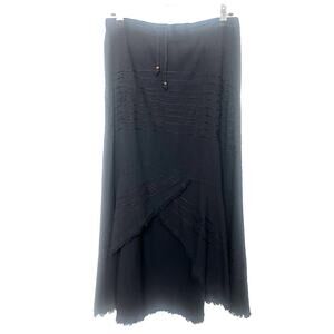 Giocam Midi Skirt Fringe Hem Drawstring Sz Large Black Embroidered Boho